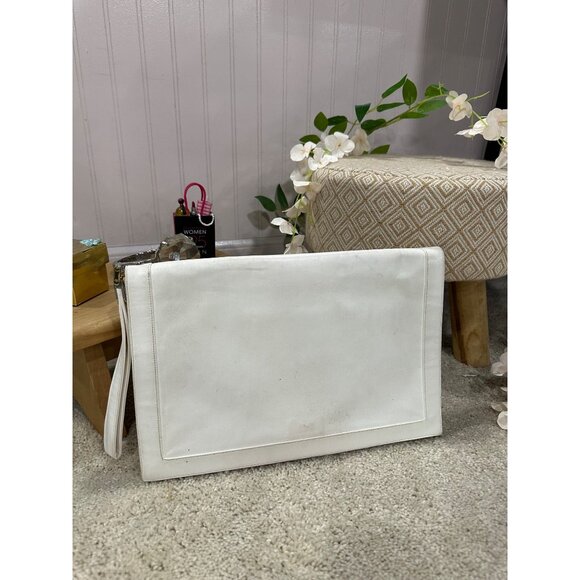Vintage White Leather Clutch With Built-In Mirror and Wrist Strap - Picture 8 of 8